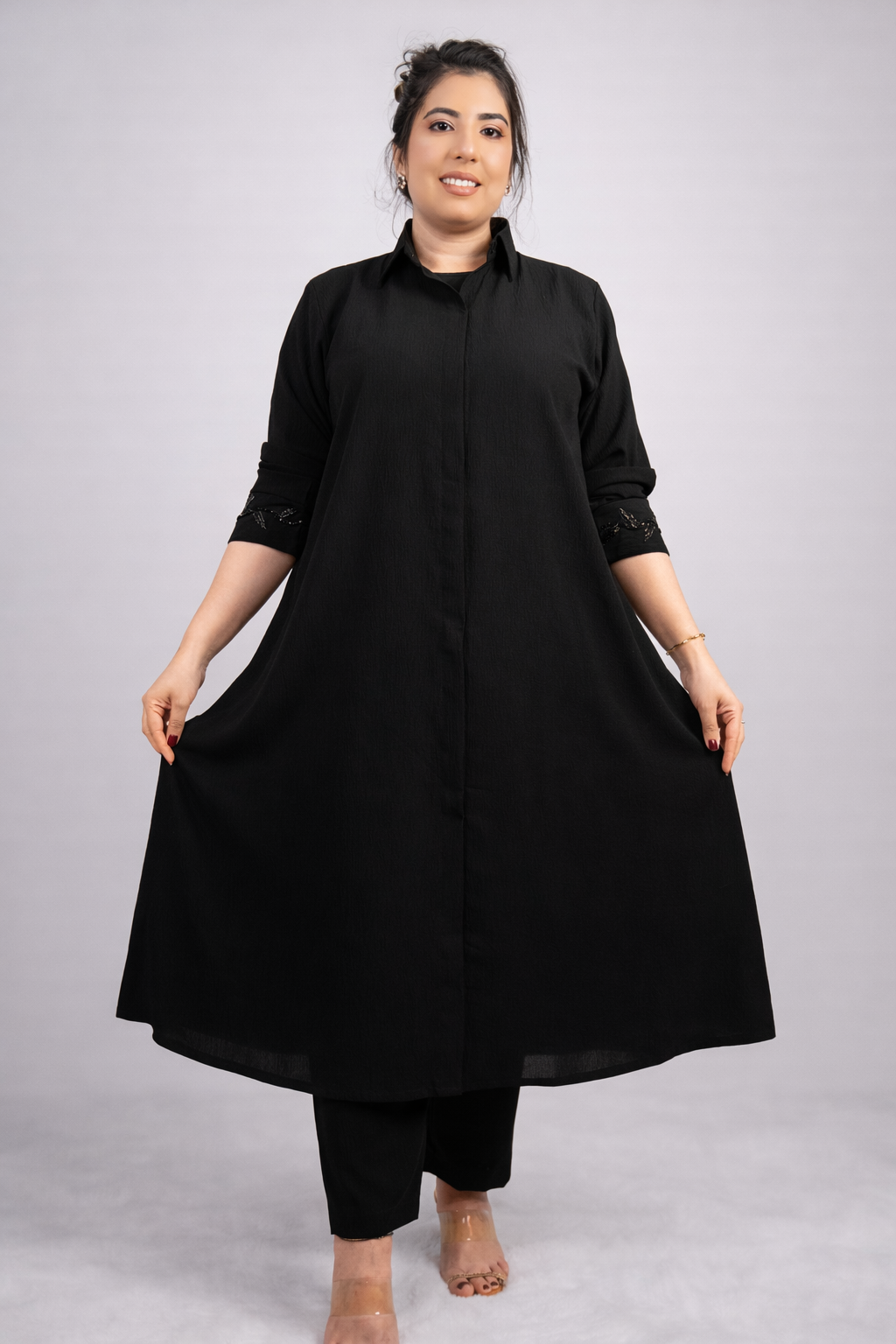Black Beaded Hand-Embroidered Two-Piece Coord Set
