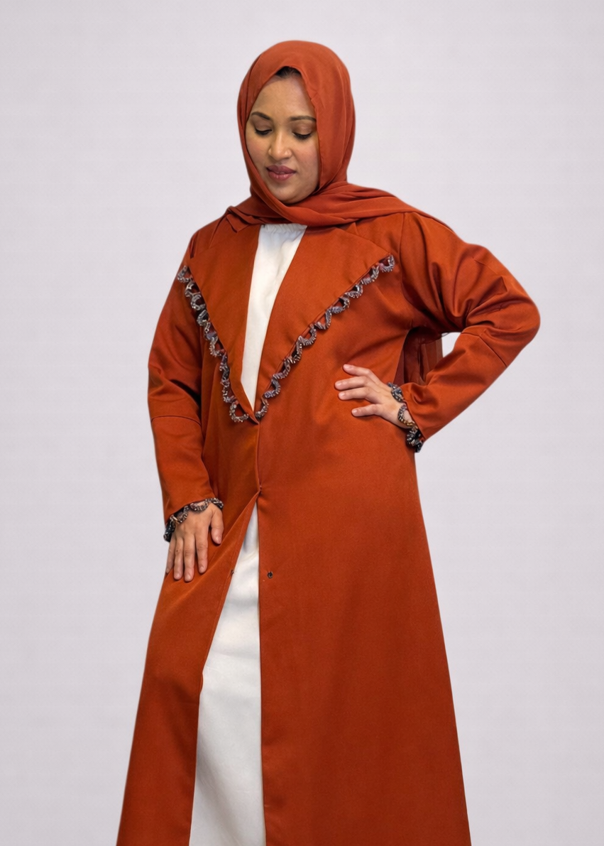 Burnt Orange Artisan Overcoat Abaya