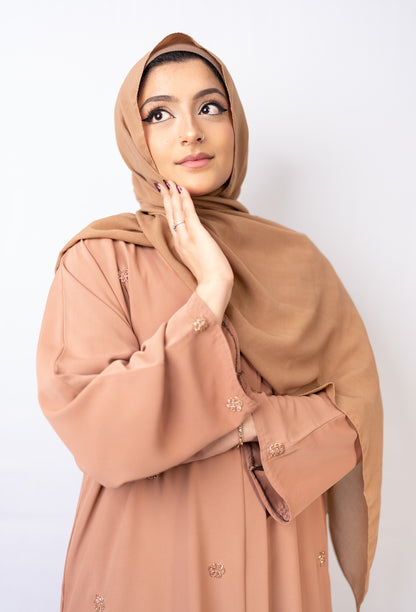Serene Nude Abaya: Floral Crystal Embellished Edition