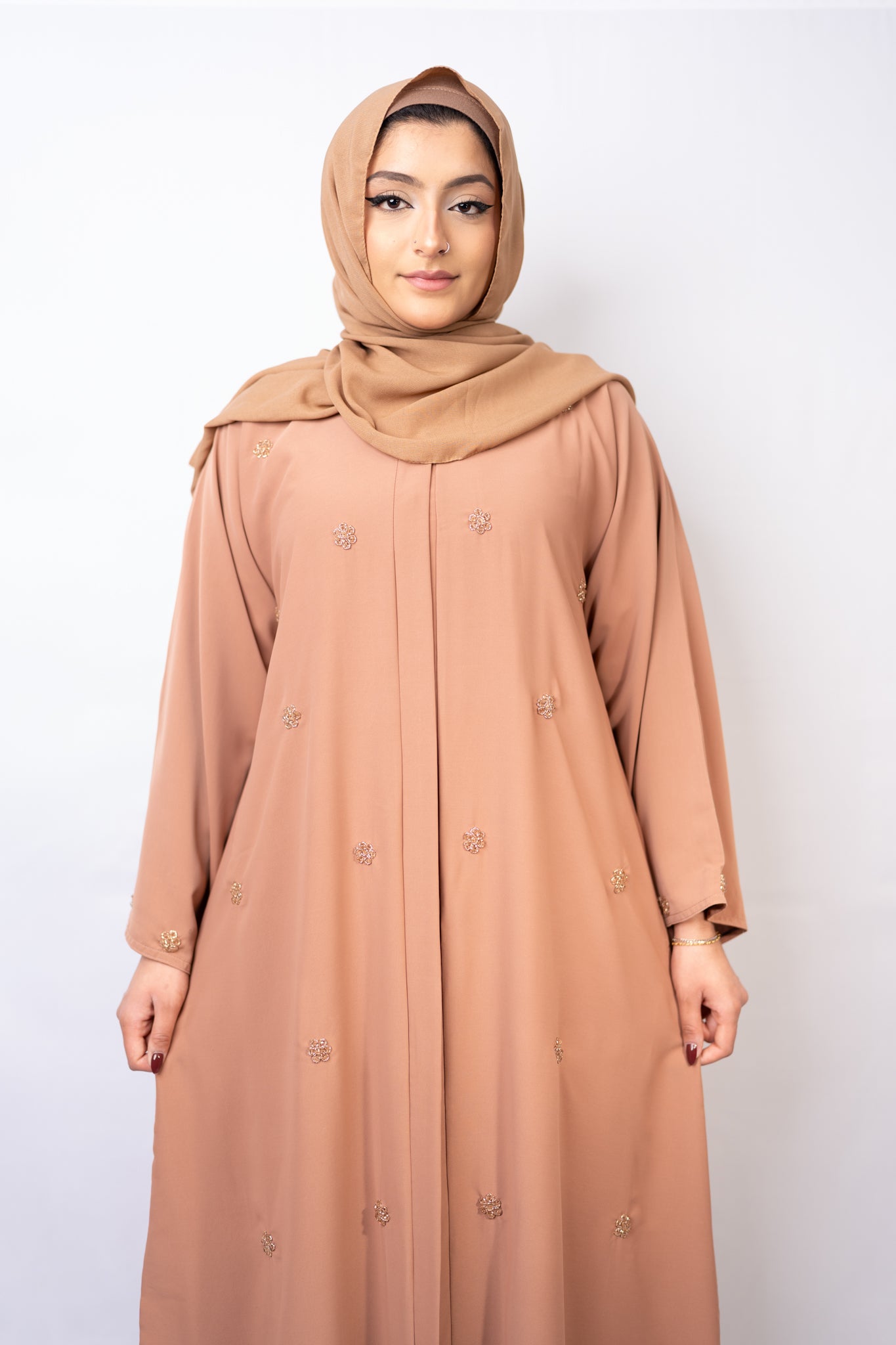 Serene Nude Abaya: Floral Crystal Embellished Edition
