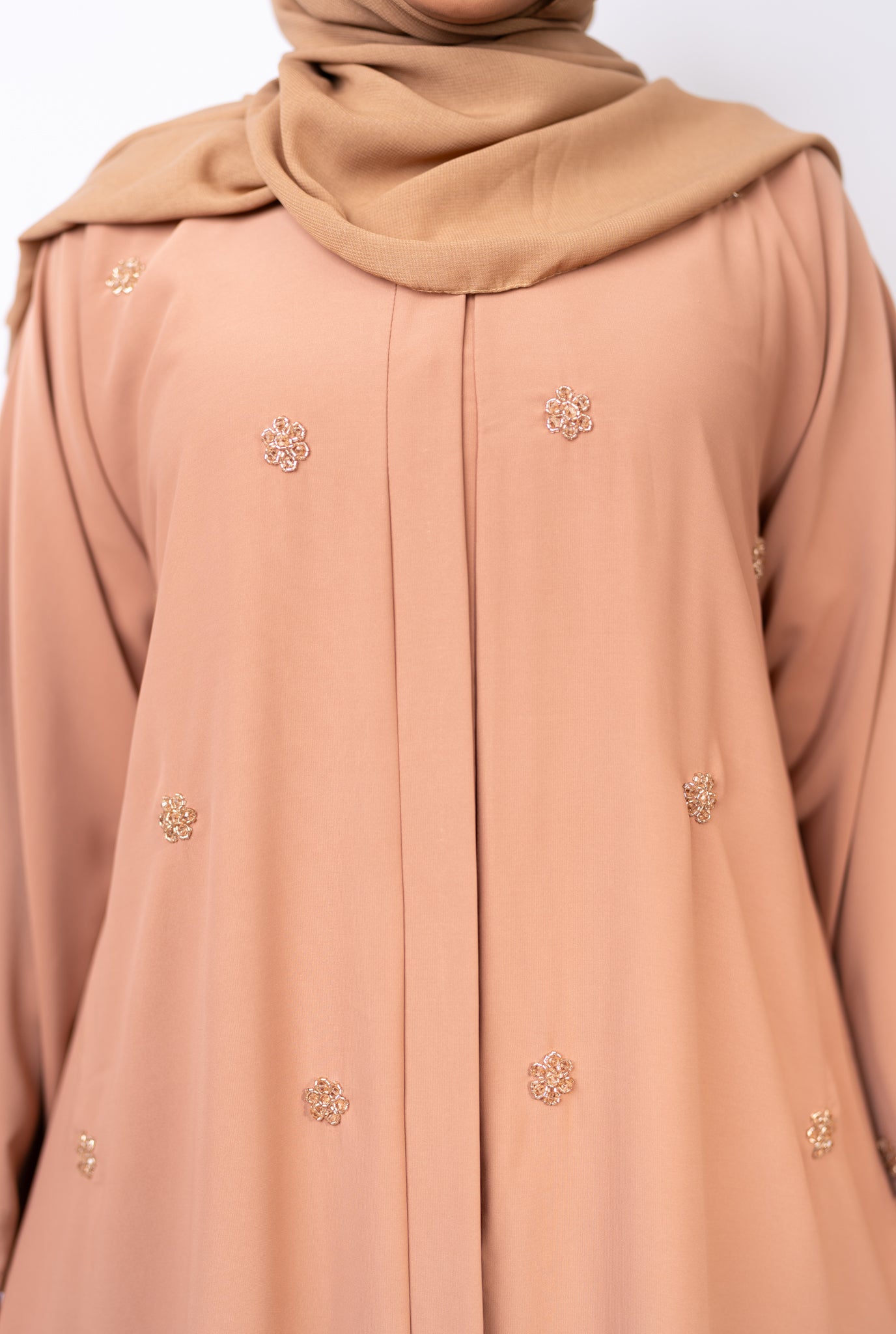 Serene Nude Abaya: Floral Crystal Embellished Edition