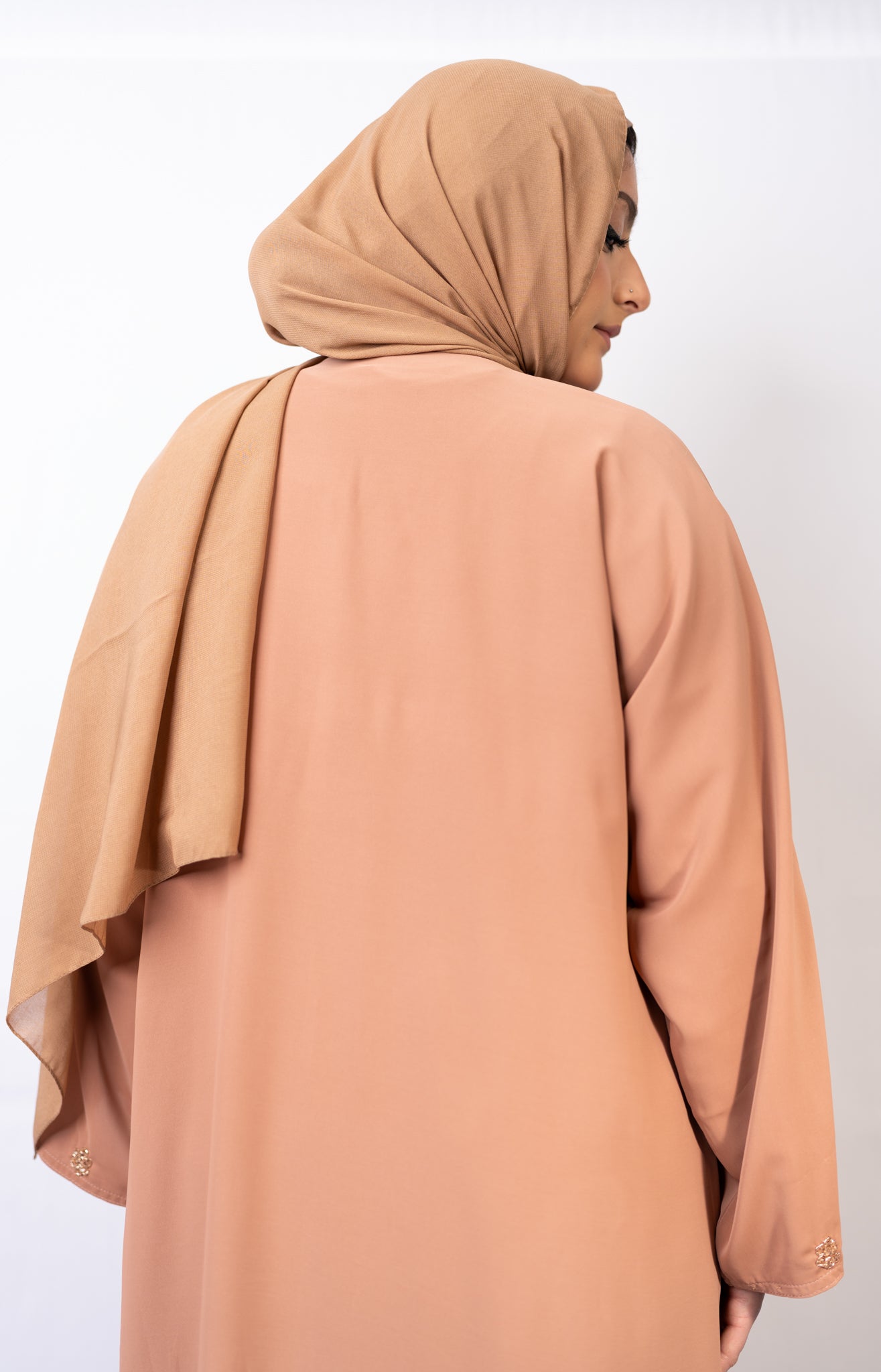 Serene Nude Abaya: Floral Crystal Embellished Edition