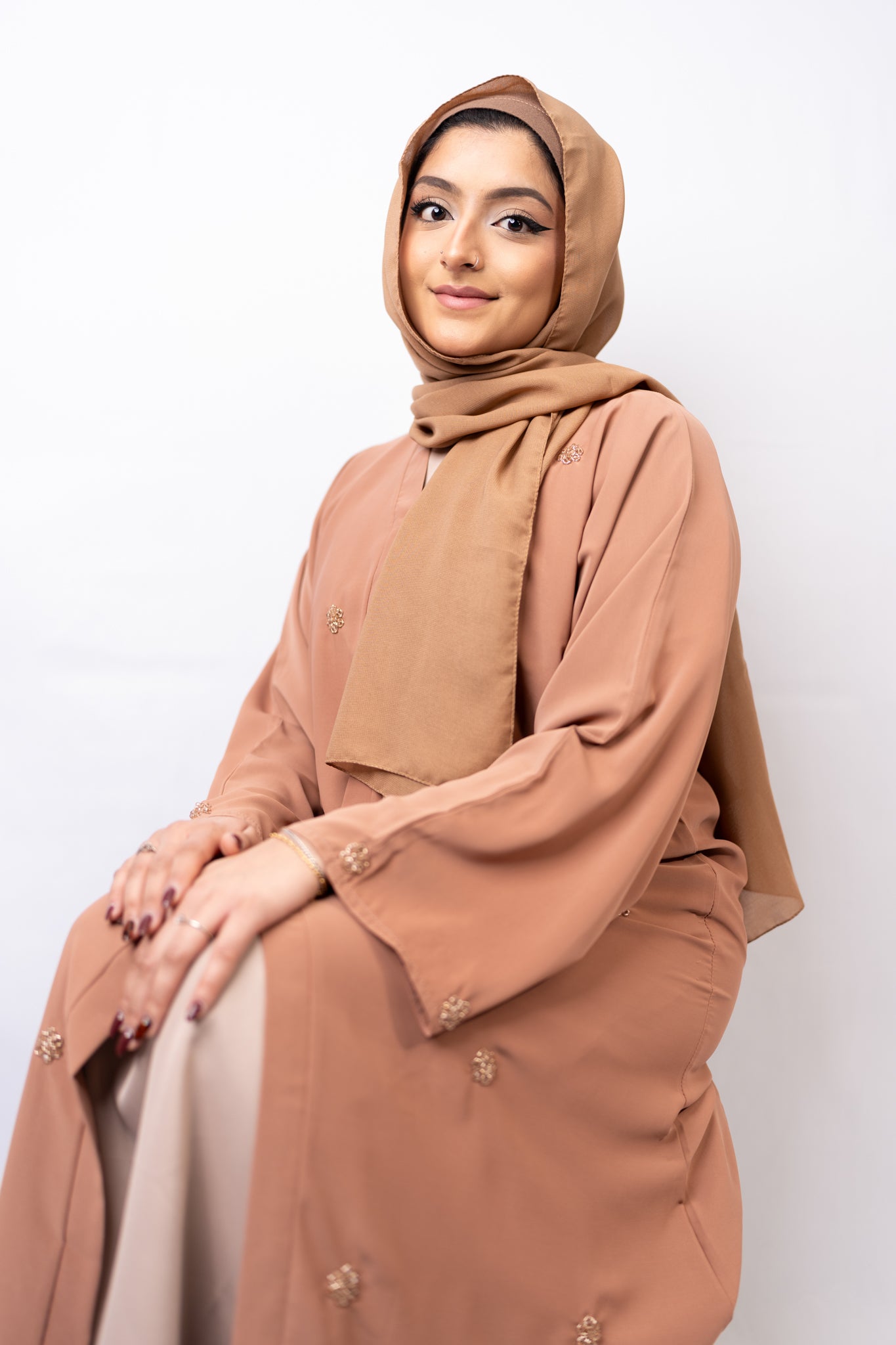 Serene Nude Abaya: Floral Crystal Embellished Edition