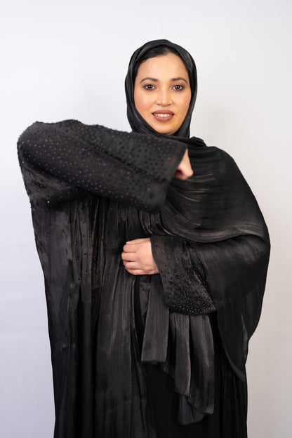 Black Farasha-Style Flowy Abaya Set
