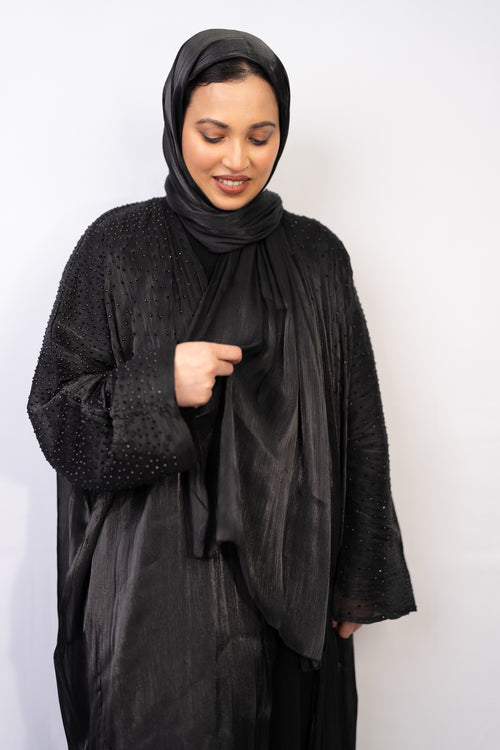 Black Farasha-Style Flowy Abaya Set