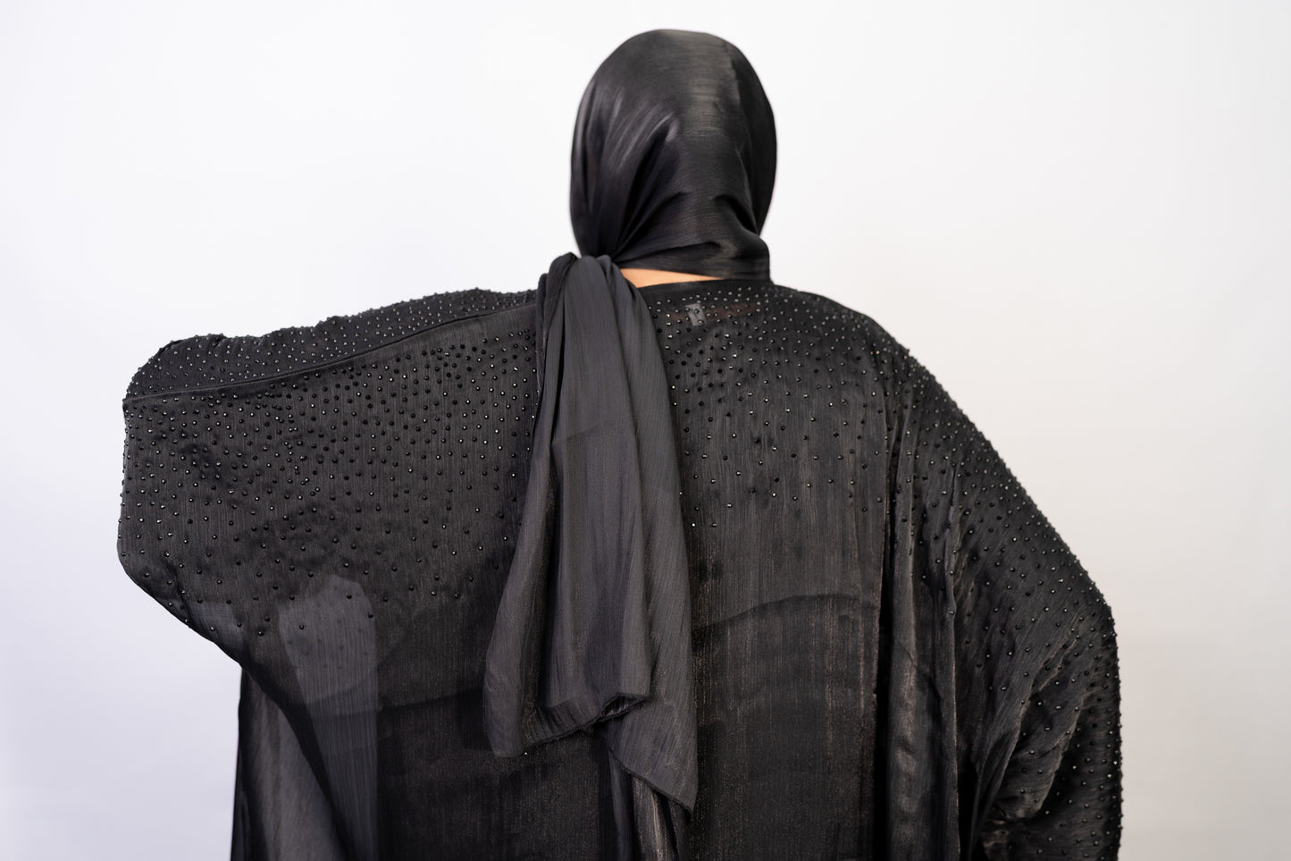Black Farasha-Style Flowy Abaya Set