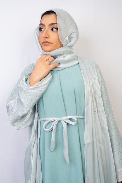 Light Pastel Blue Farasha-Style Flowy Abaya Set