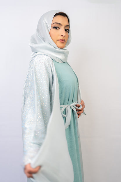 Light Pastel Blue Farasha-Style Flowy Abaya Set