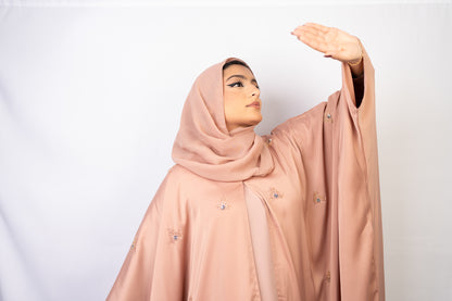 Nude Beige Farasha-Style Flowy Abaya Set (3-Piece)