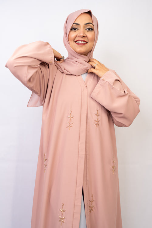 Blush Rose Leafy Embellished Abaya Set (3-Piece)