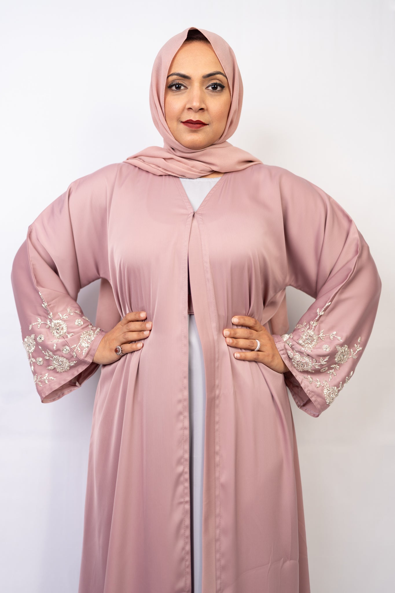 Pink Blush Rose Handwork Abaya Set