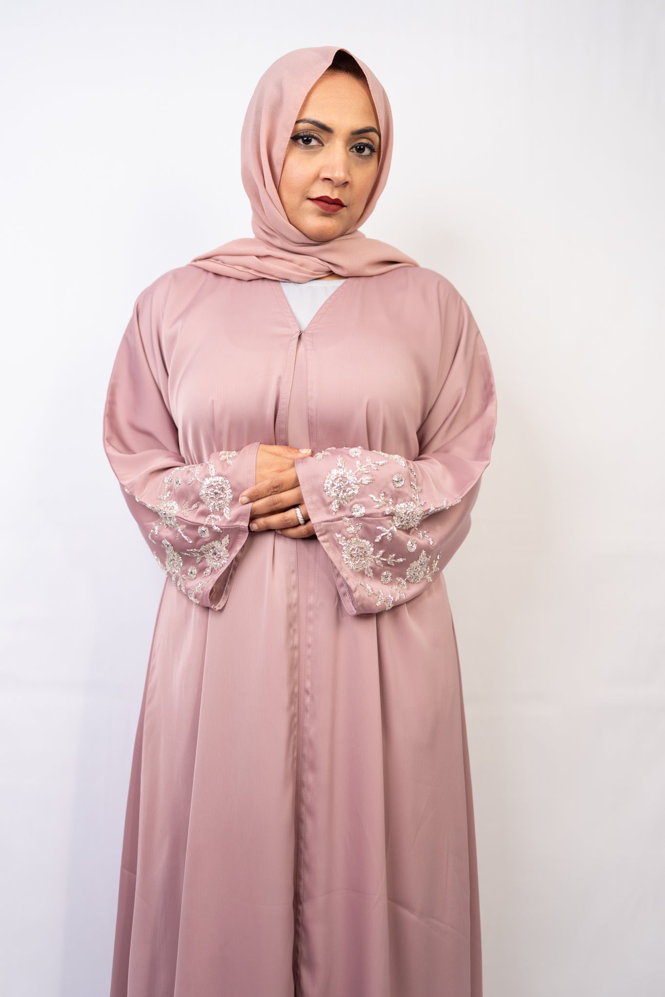 Pink Blush Rose Handwork Abaya Set