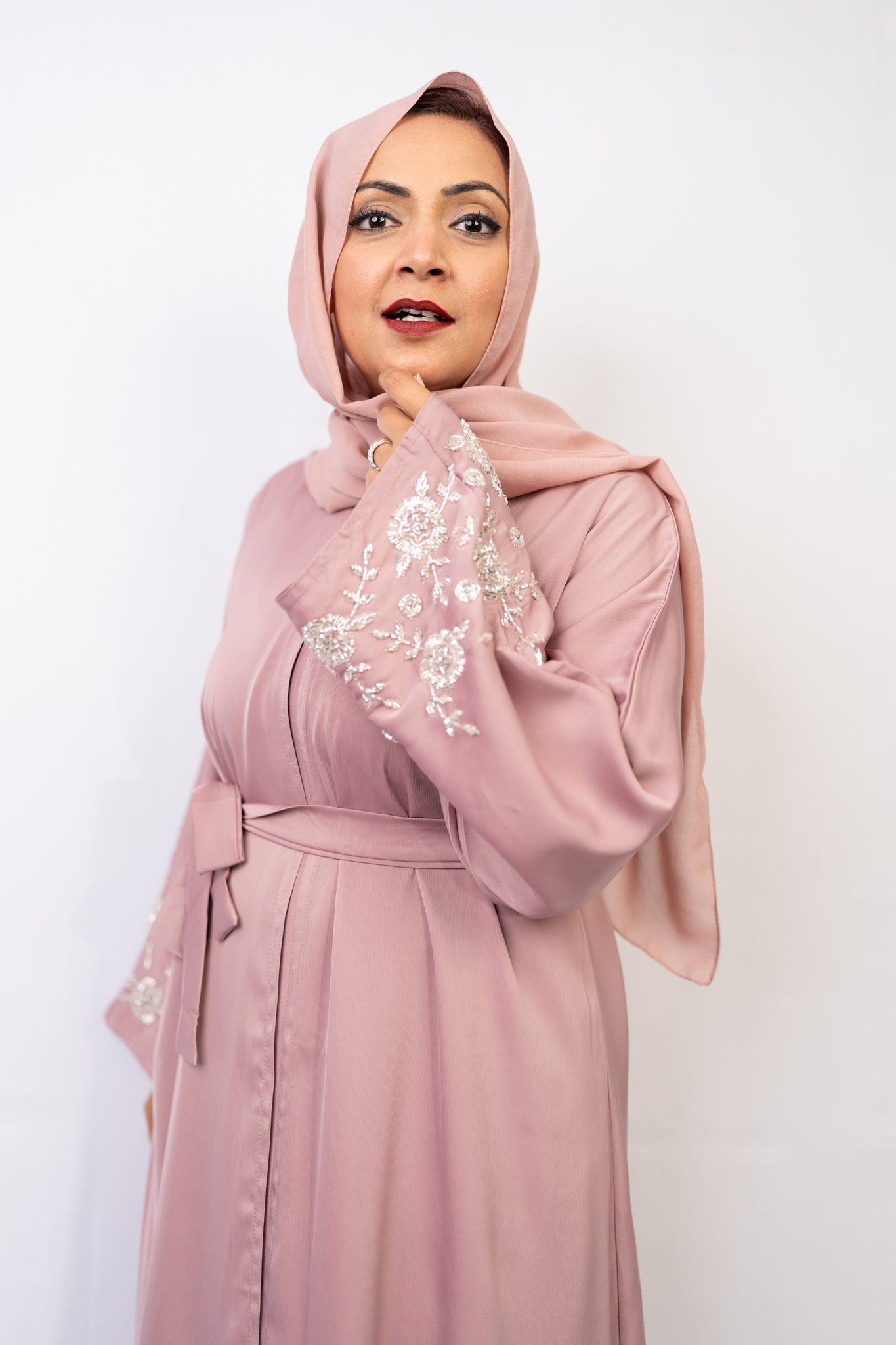 Pink Blush Rose Handwork Abaya Set