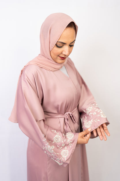 Pink Blush Rose Handwork Abaya Set