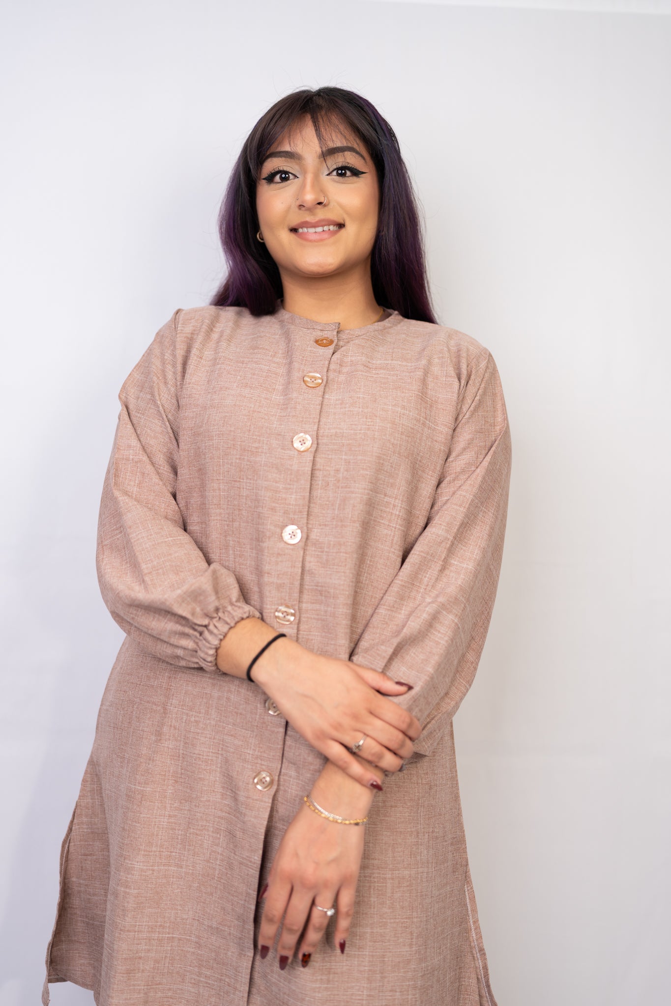 Nude Beige Button Down Two-Piece Set