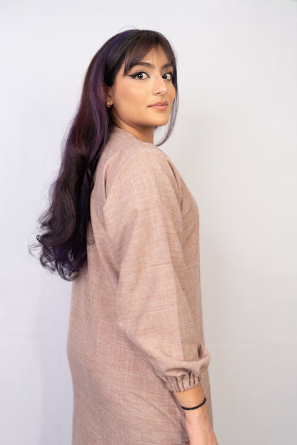 Nude Beige Button Down Two-Piece Set