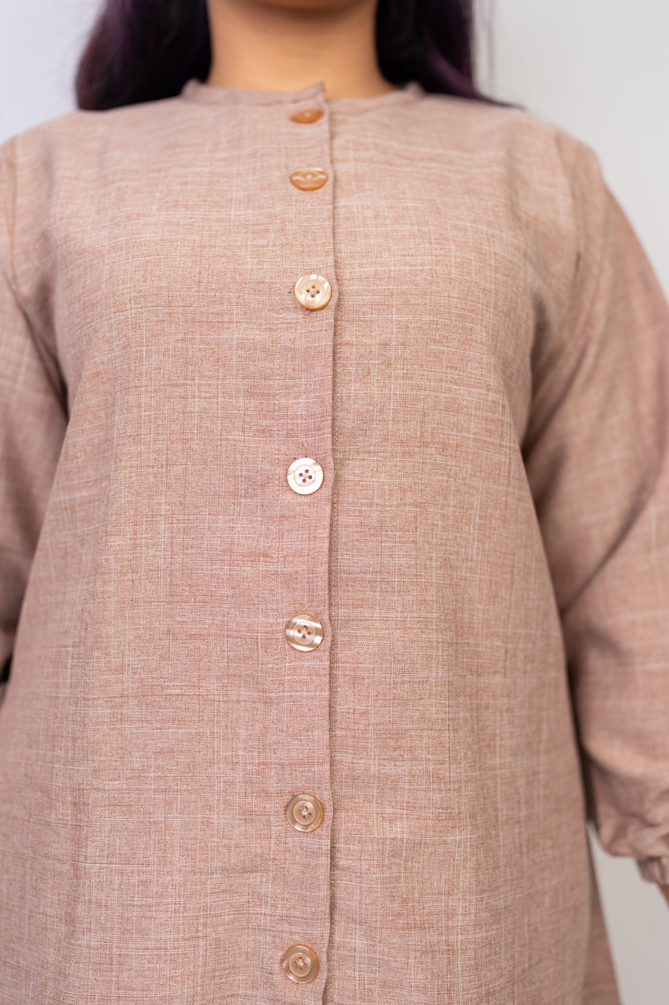 Nude Beige Button Down Two-Piece Set