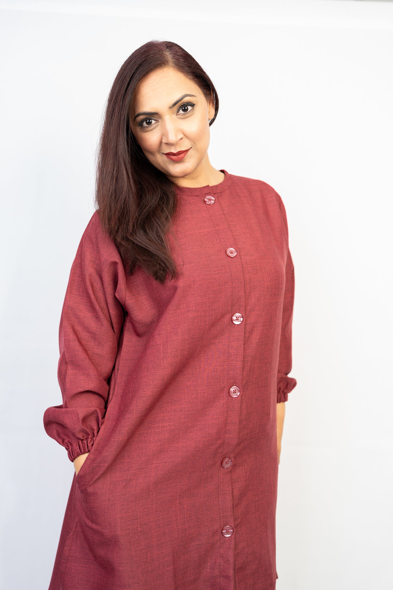 Red-maroon Button Down Two-Piece Set