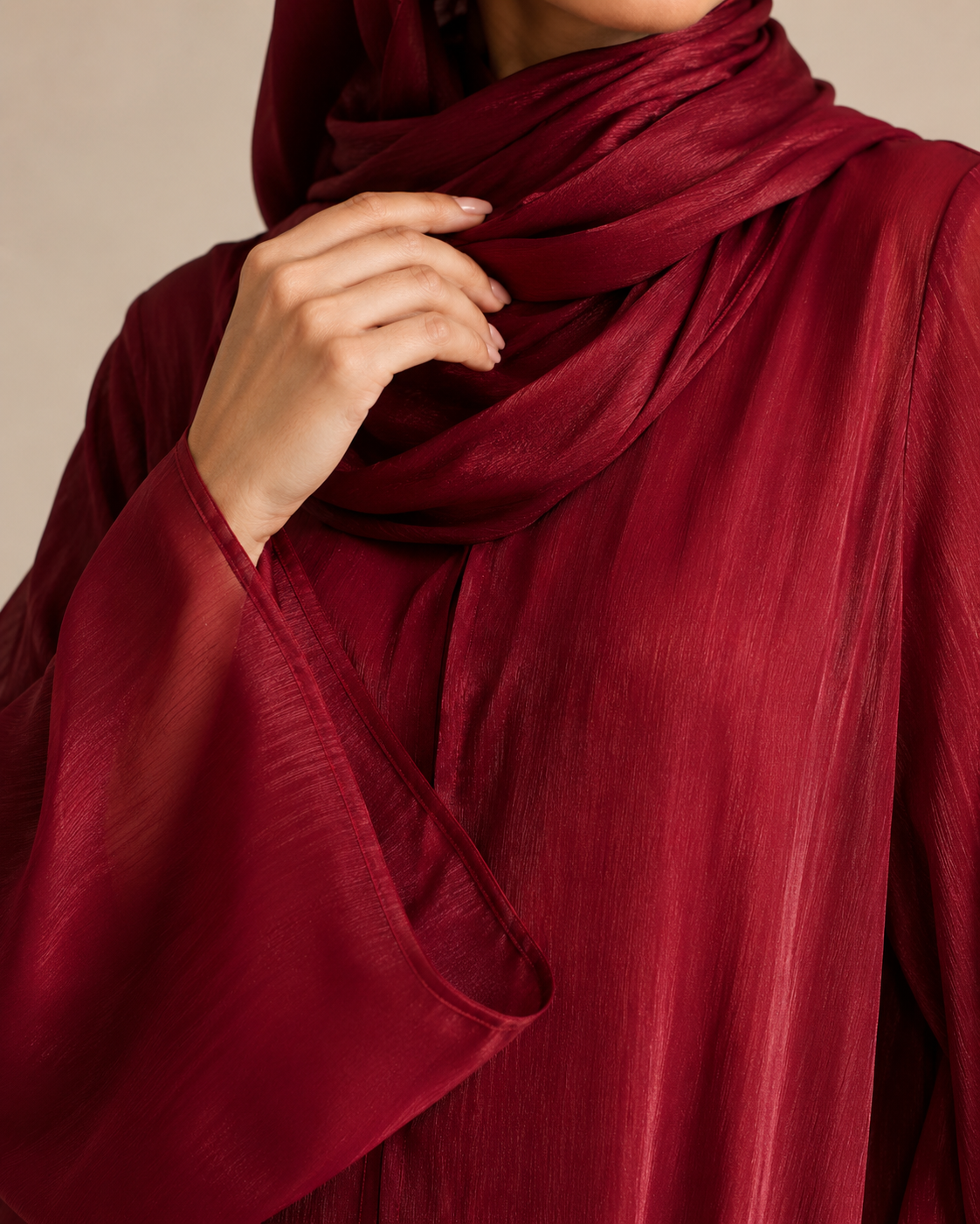 Deep Burgundy Organza Abaya with Fully Lined Nidha Fabric Inner
