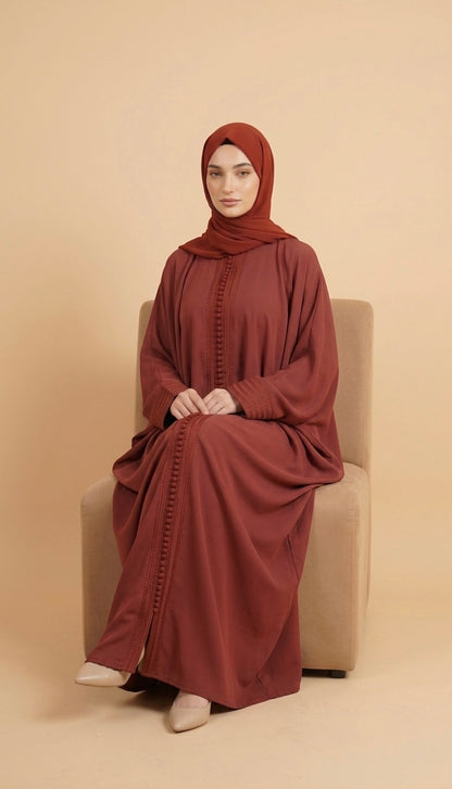 Terracotta Wine Moroccan Kaftan Style Abaya Dress in Poka Fabric