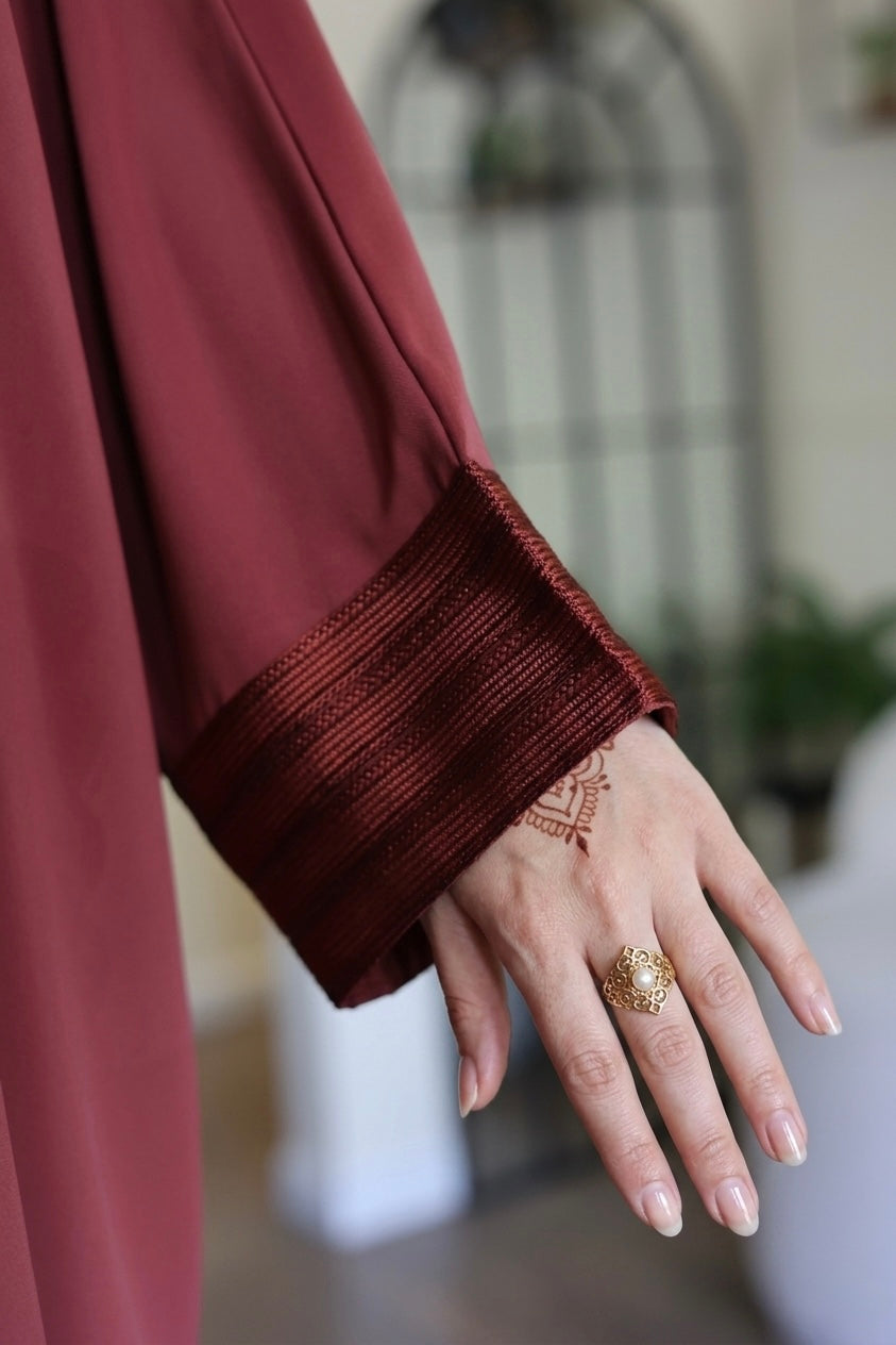 Terracotta Wine Moroccan Kaftan Style Abaya Dress in Poka Fabric