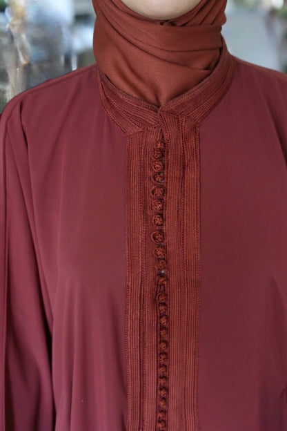 Terracotta Wine Moroccan Kaftan Style Abaya Dress in Poka Fabric