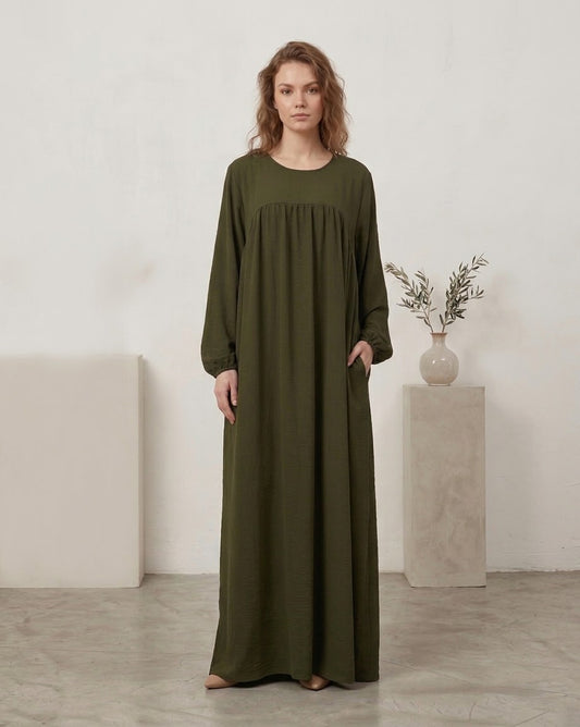 Olive Green Maxi Dress with Pockets