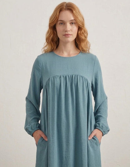 Dusty Blue Maxi Dress with Pockets