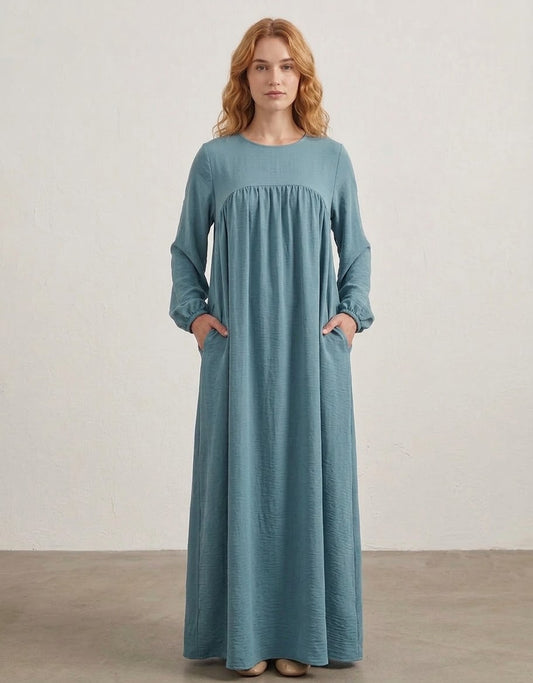 Dusty Blue Maxi Dress with Pockets