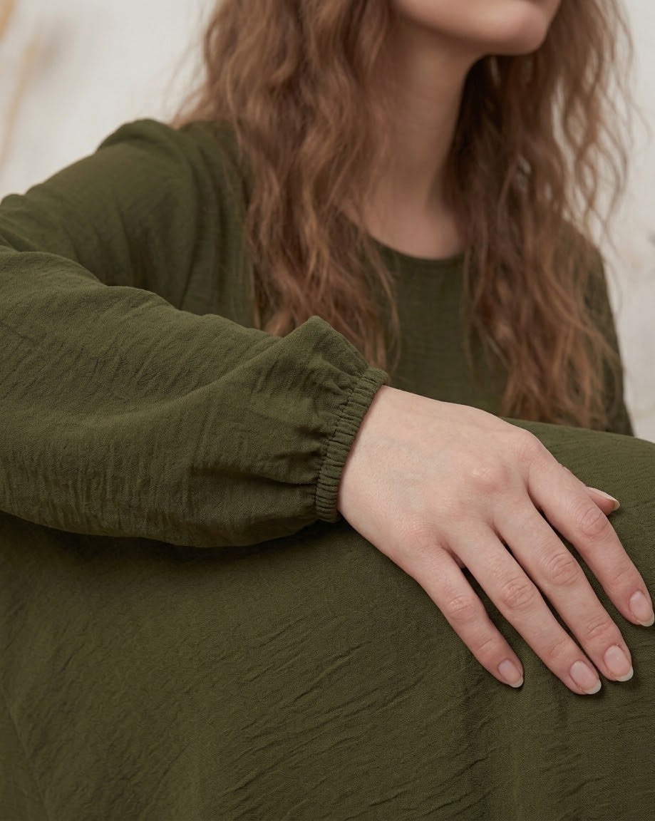 Olive Green Maxi Dress with Pockets