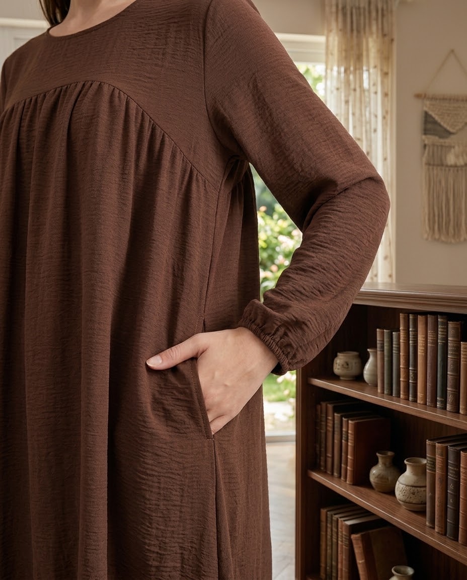 Coffee Brown Maxi Dress with Pockets