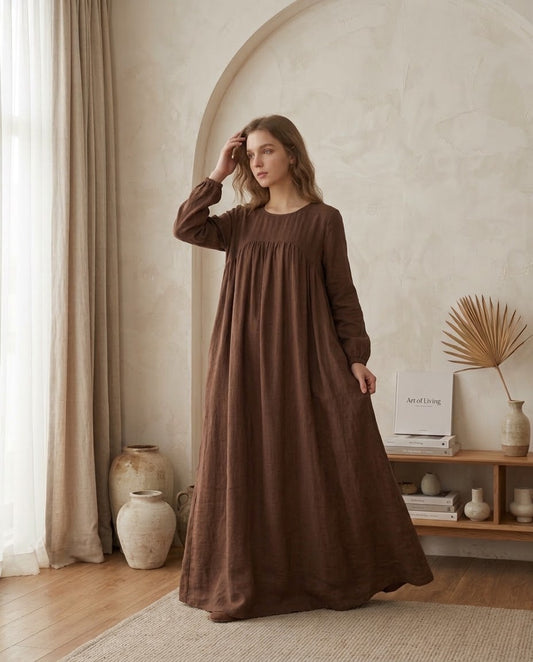 Coffee Brown Maxi Dress with Pockets