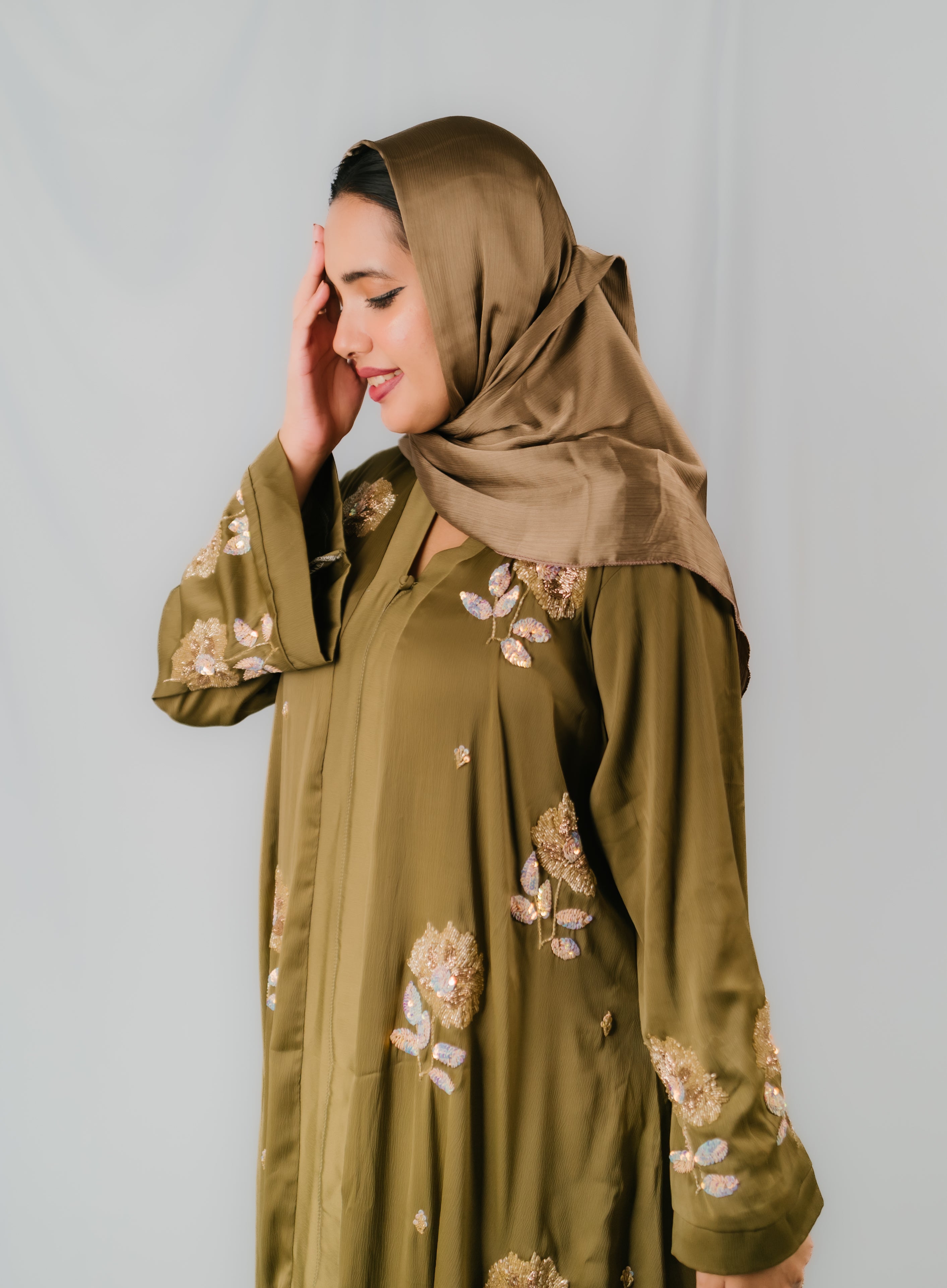 Olive Green Karchupi Umbrella Abaya
