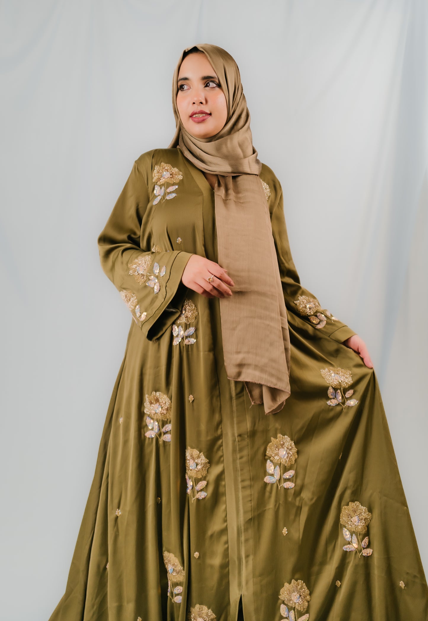 Olive Green Karchupi Umbrella Abaya