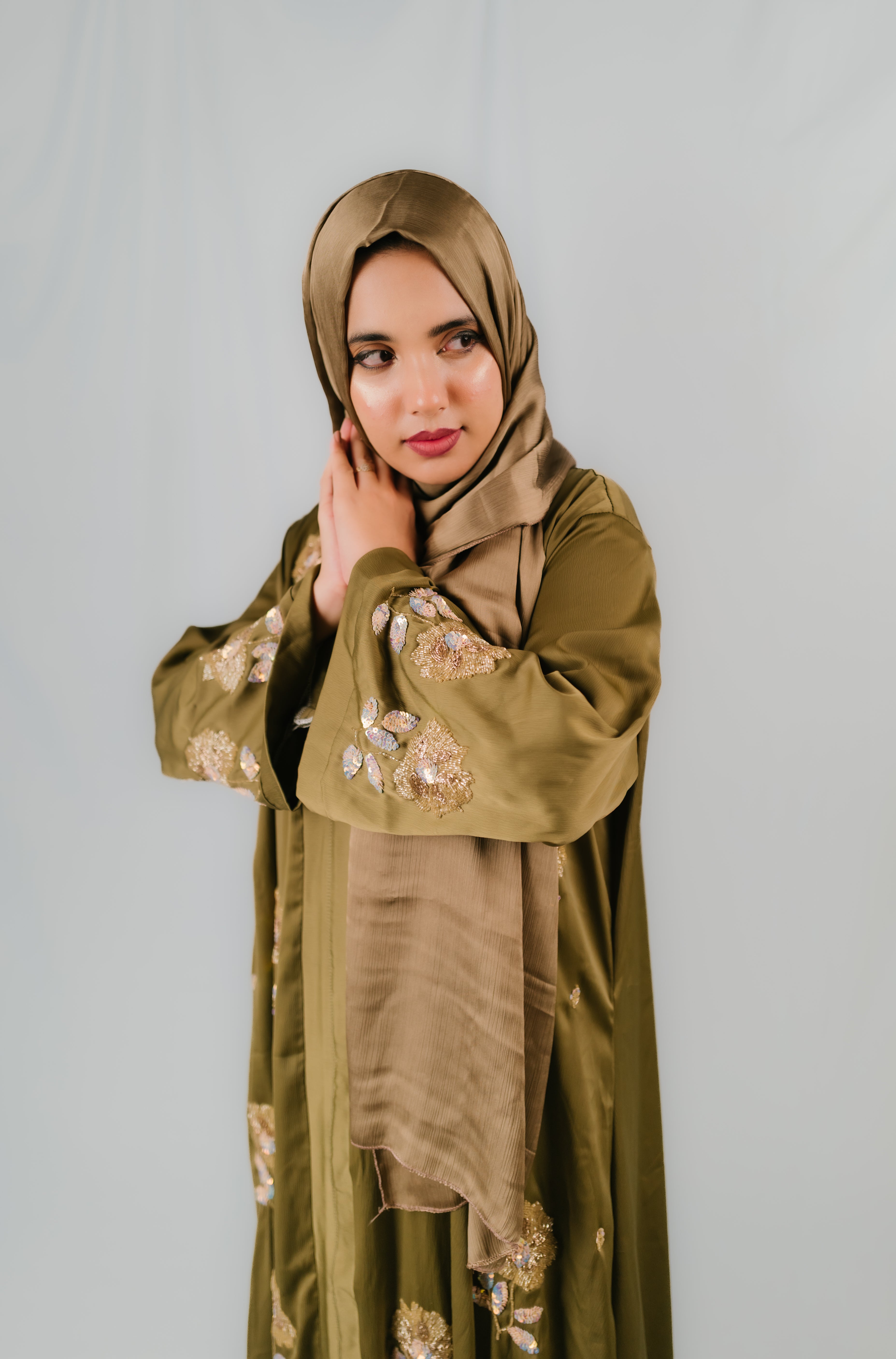 Olive Green Karchupi Umbrella Abaya