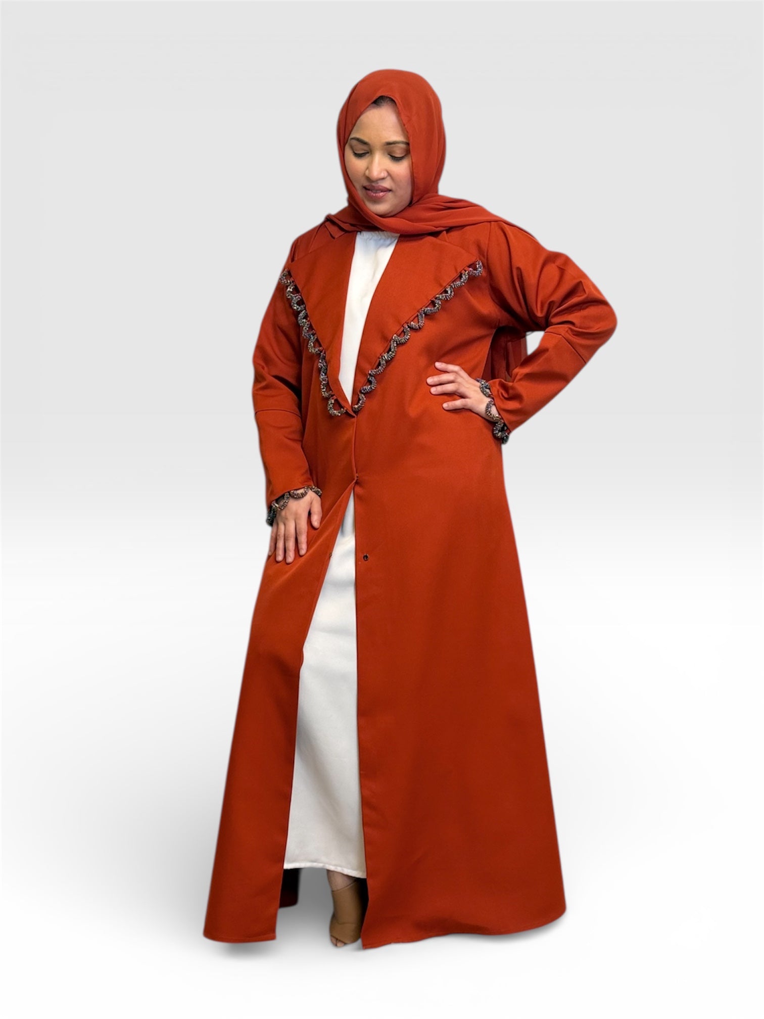 Burnt Orange Artisan Overcoat Abaya