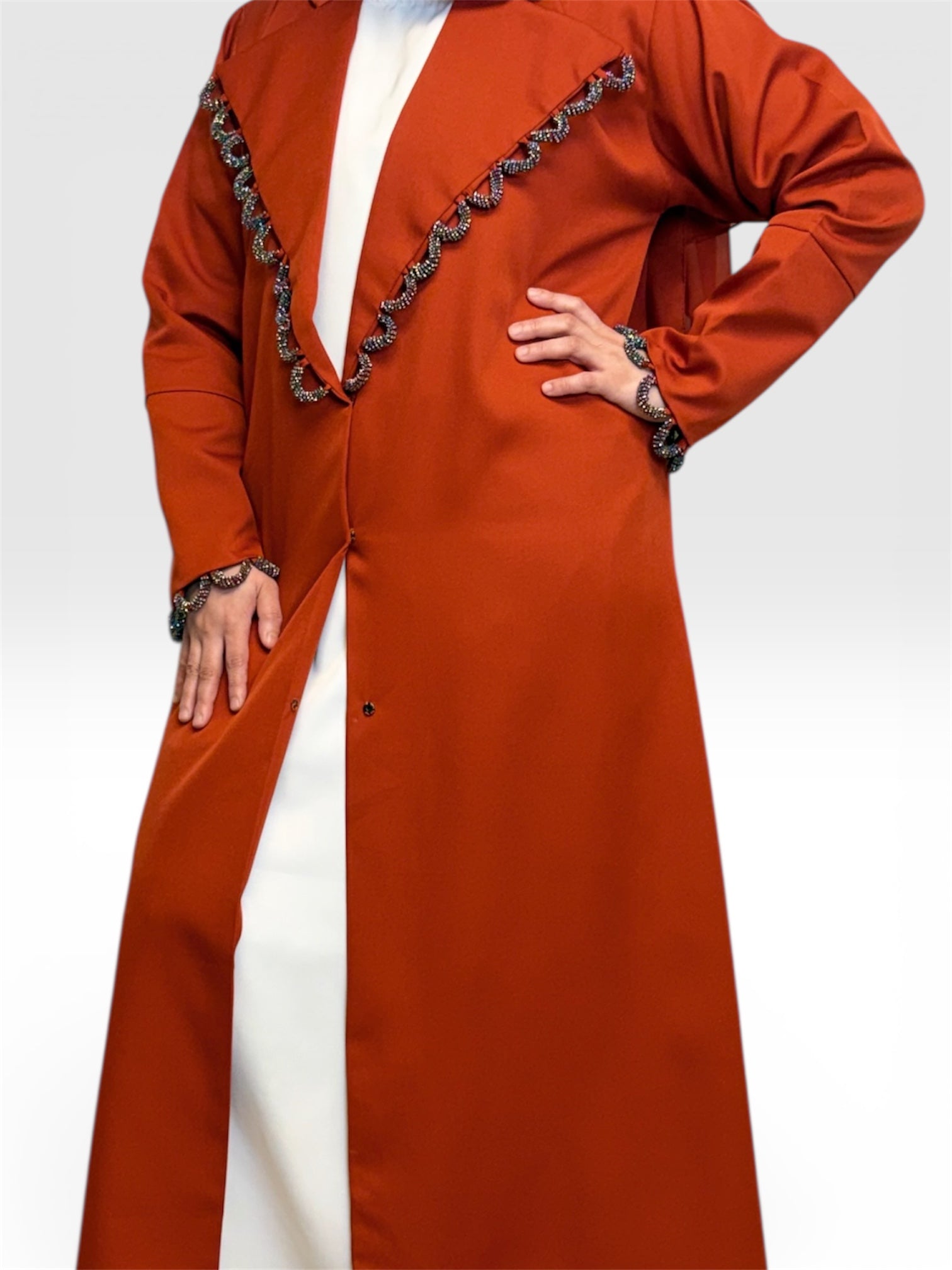 Burnt Orange Artisan Overcoat Abaya