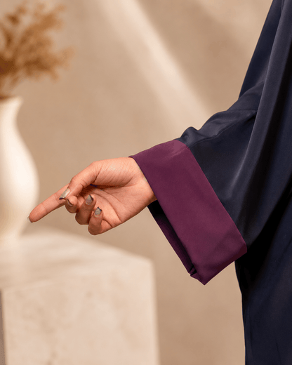 Navy Exquisite Handwork Abaya with Matching Inner and Hijab (Poka Fabric)