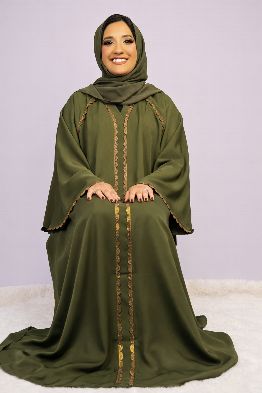 Sophisticated Olive Green Embellished Abaya