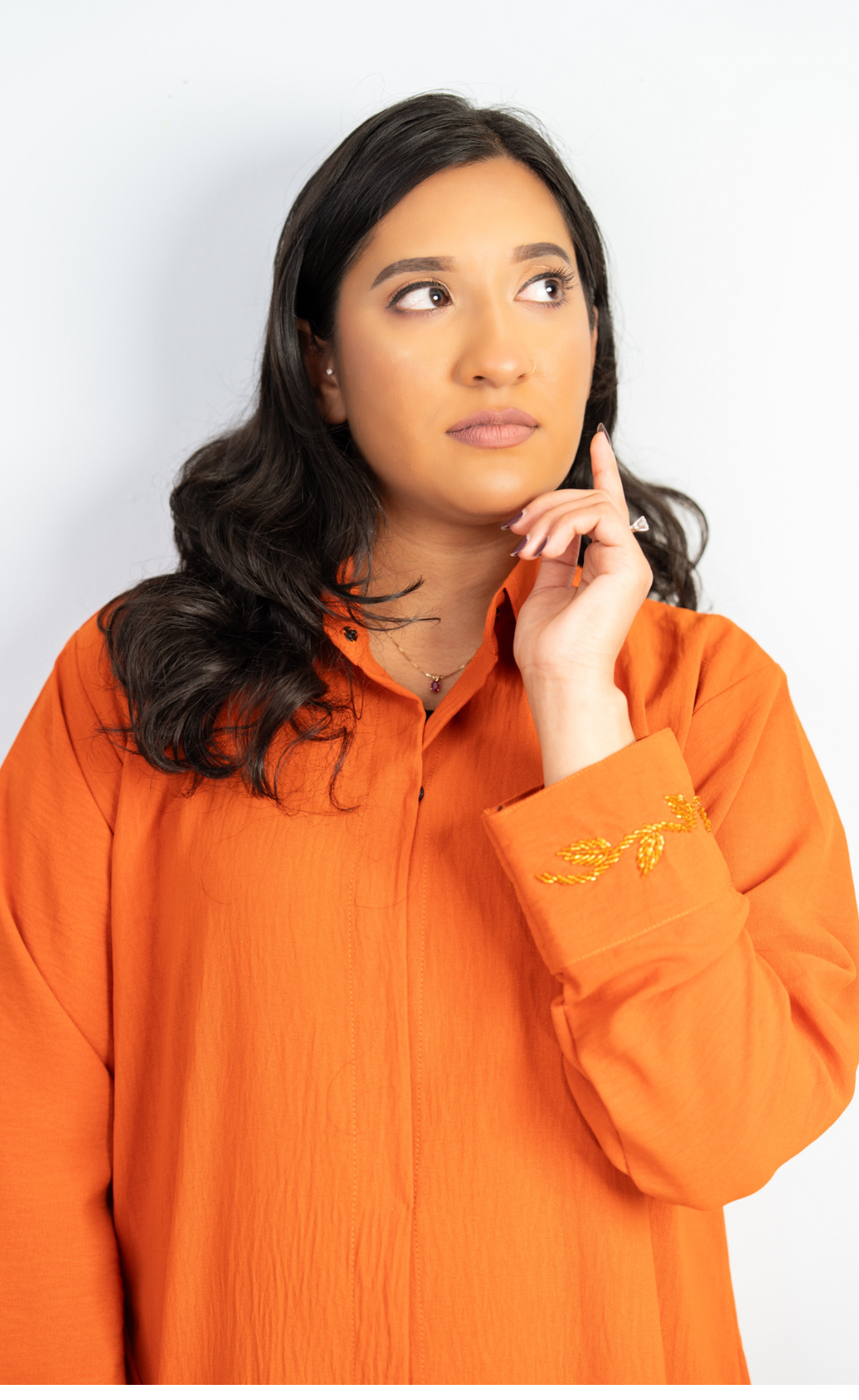 Orange Beaded Handwork 2-Piece Co-ords Set