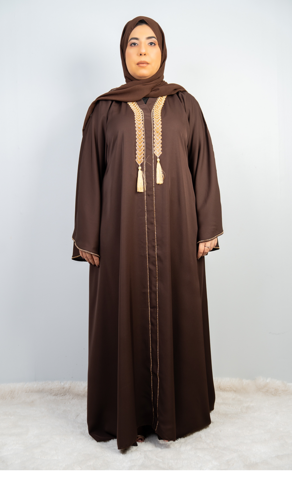 Regal Dark Coffee Brown Embellished Abaya