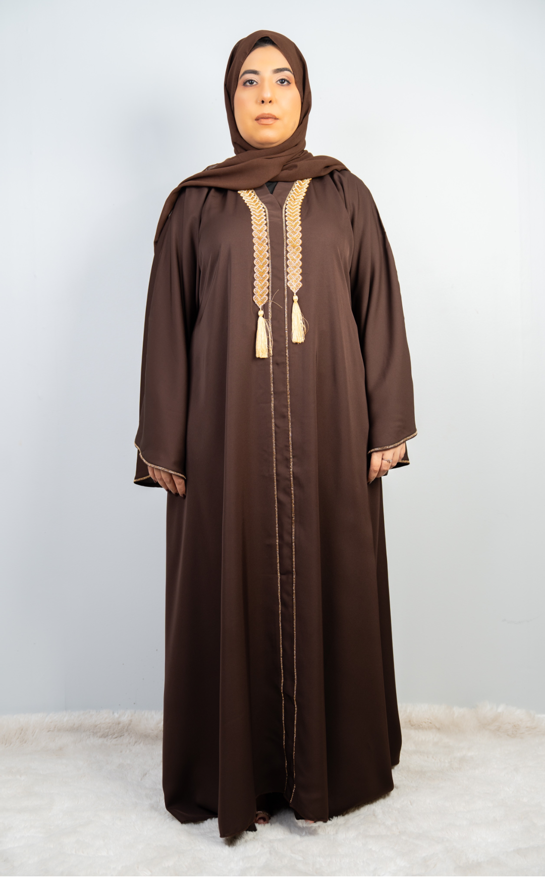 Regal Dark Coffee Brown Embellished Abaya