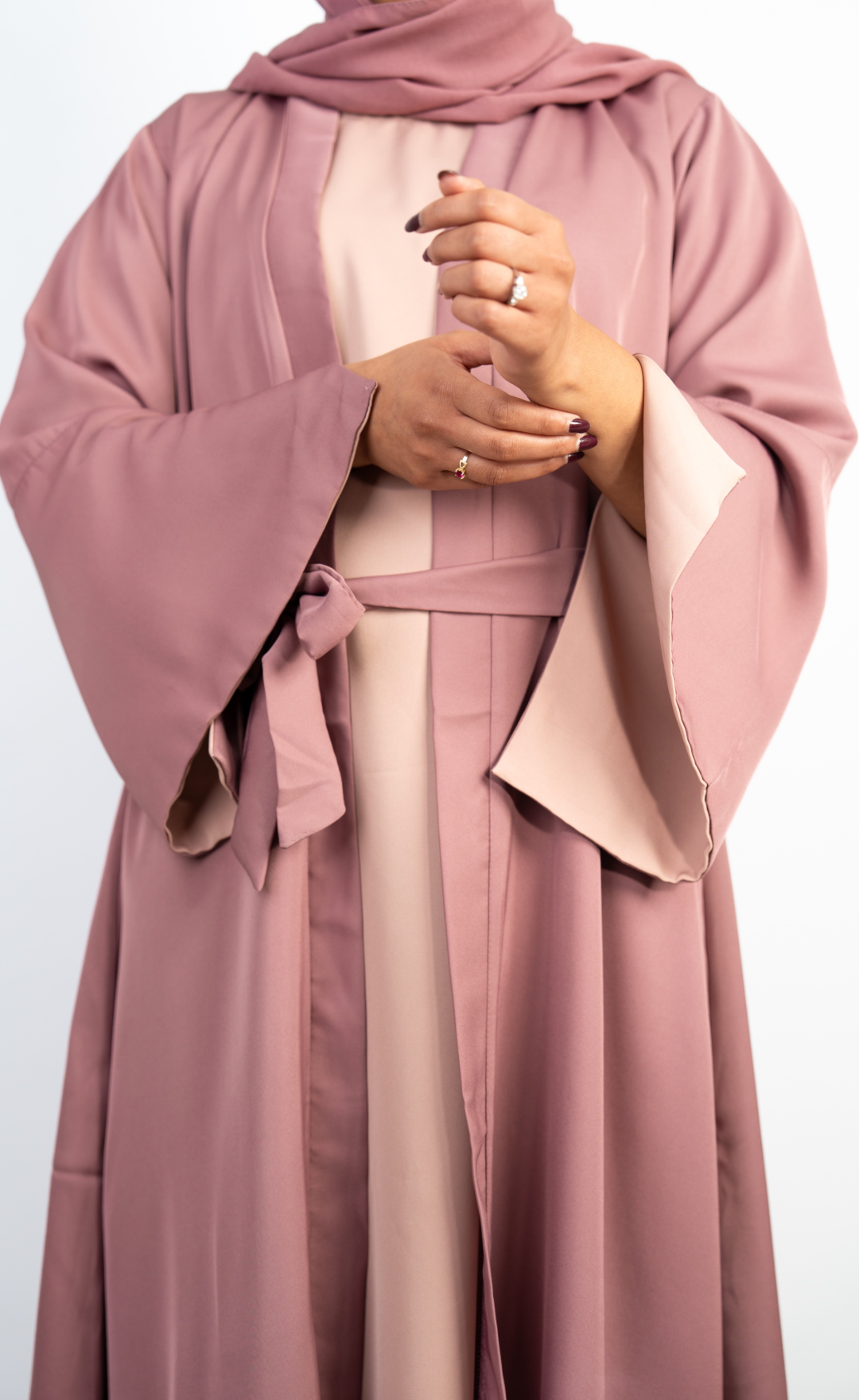 Dusty Pink and Light Tan 3 pcs Abaya set with Belt