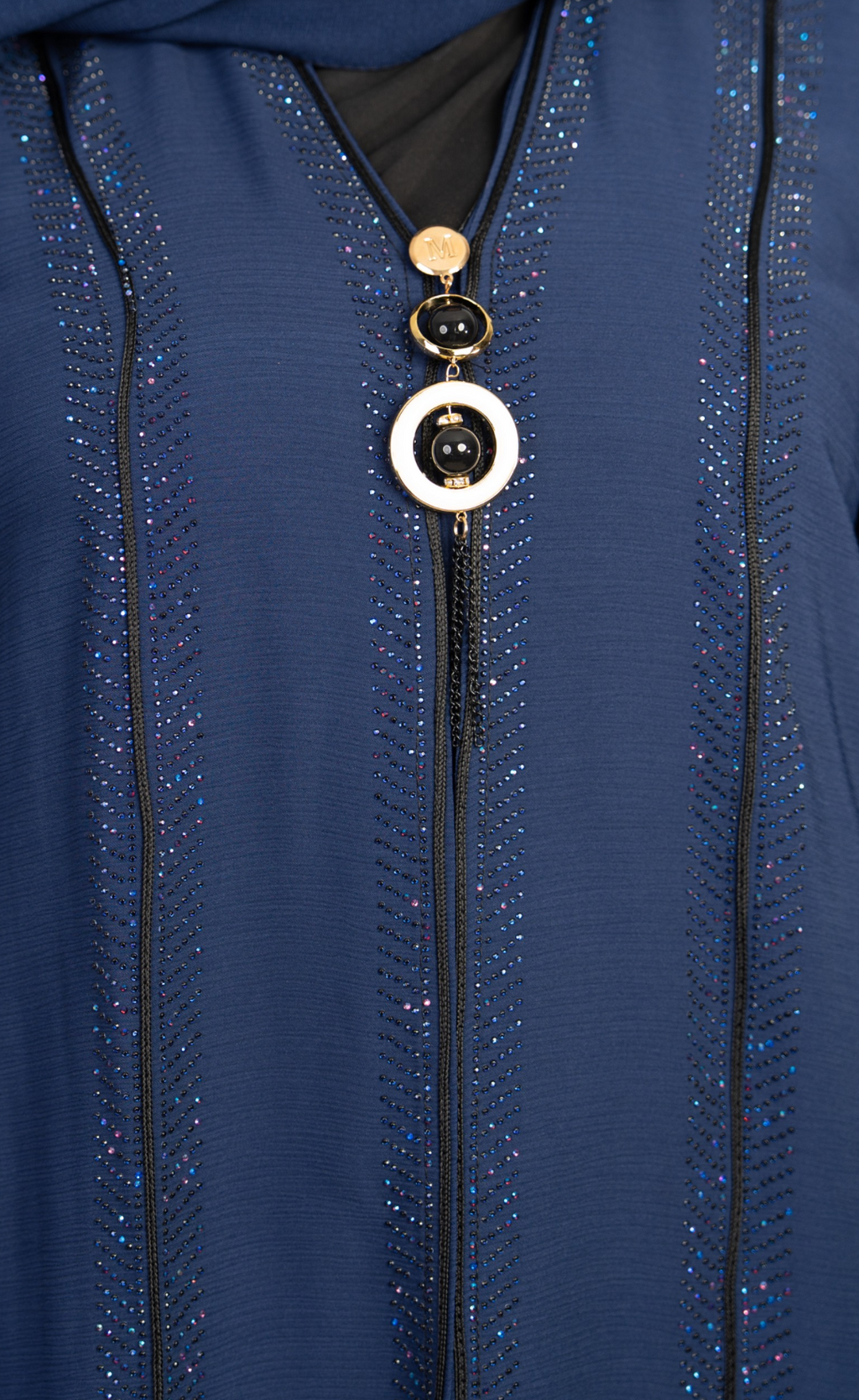 Luxurious Navy Blue Embellished Abaya with Matching Hijab