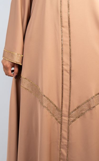 Light Taupe Abaya with Golden Stone Work Embellishments