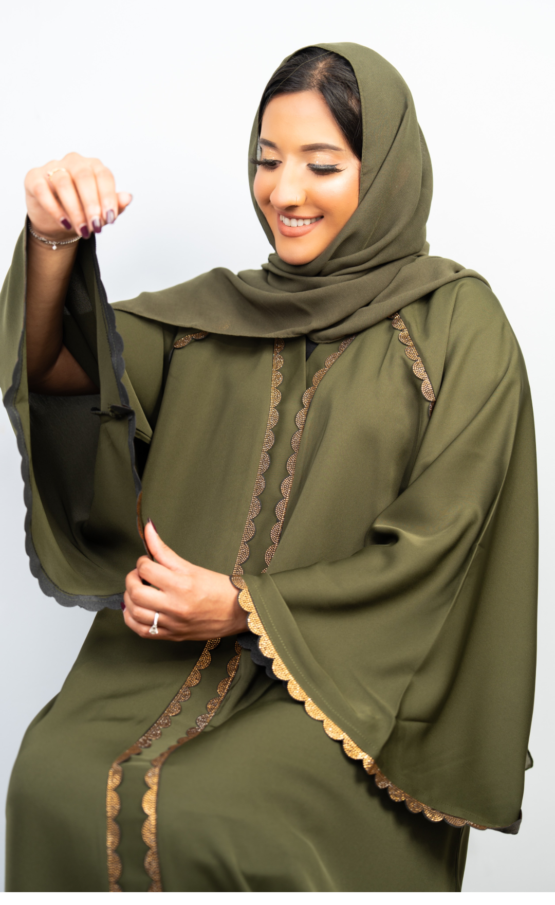 Sophisticated Olive Green Embellished Abaya