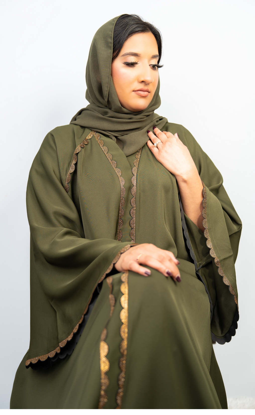 Sophisticated Olive Green Embellished Abaya