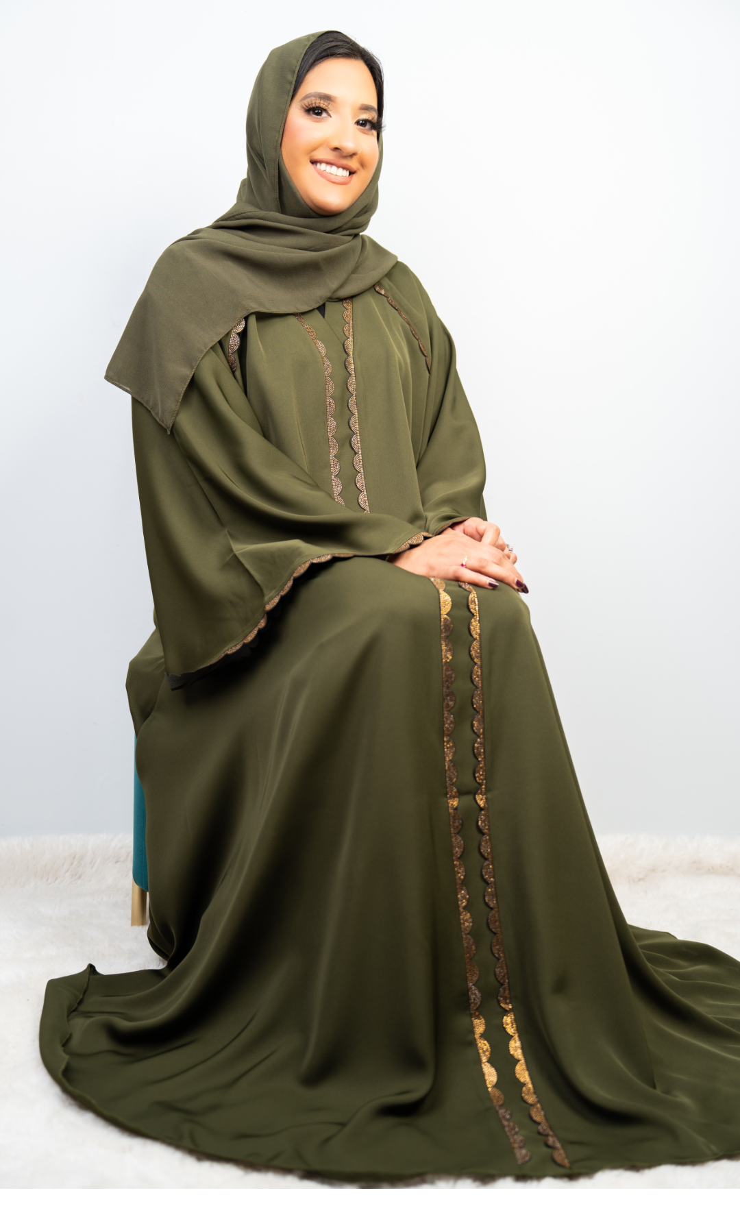 Sophisticated Olive Green Embellished Abaya