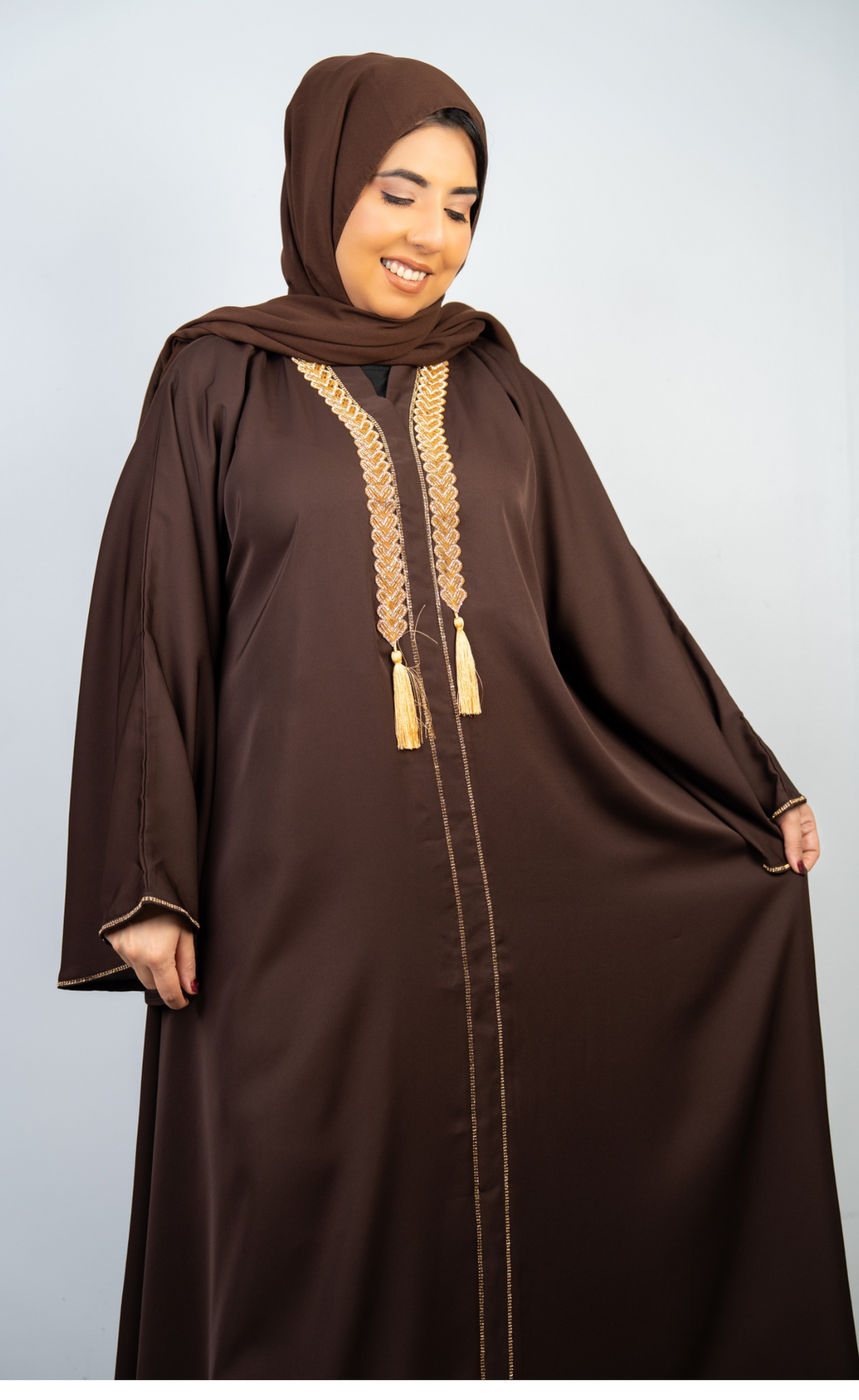 Regal Dark Coffee Brown Embellished Abaya