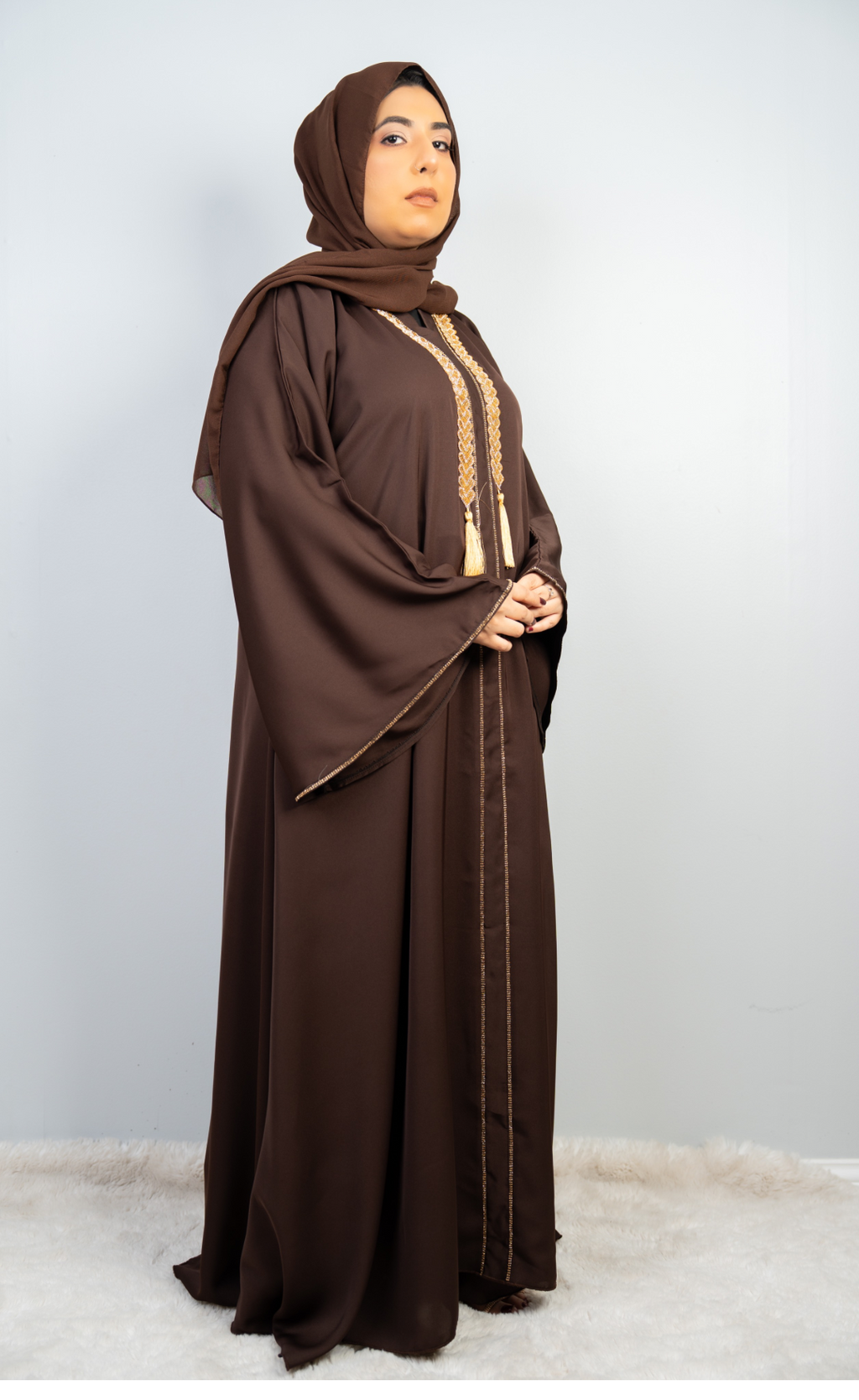 Regal Dark Coffee Brown Embellished Abaya